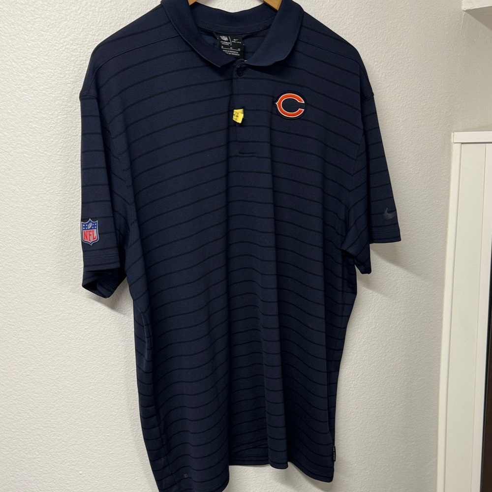 Nike Men's Dark Blue Striped Polo Shirt - Official NFL - Chicago Bears - XL polo
